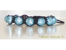 Bleu turquoise - Bracelet shamballa (chambala, chabala, chaballa) - Perles cristal & hématite, cordon macramé
